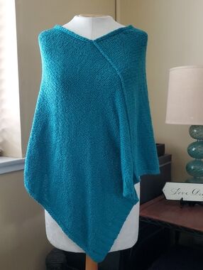Indigenous Hand Loomed 100% Organic Cotton Teal Knit Poncho